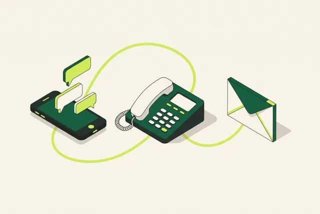 Phone, telephone and envelope illustrating contact options