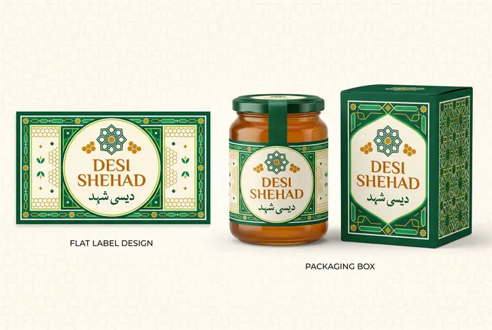 Concept packaging label for a fictional honey brand
