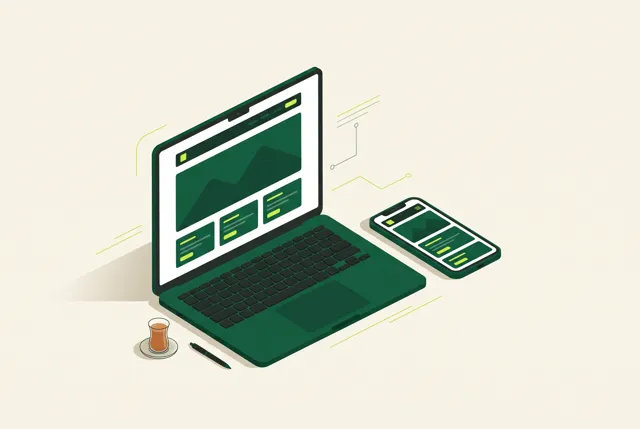 Website design illustration with laptop and phone